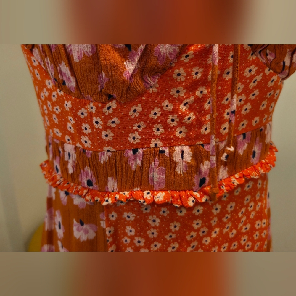 Free People Vibrant Orange Floral Maxi Dress, Size L. - Picture 6 of 15